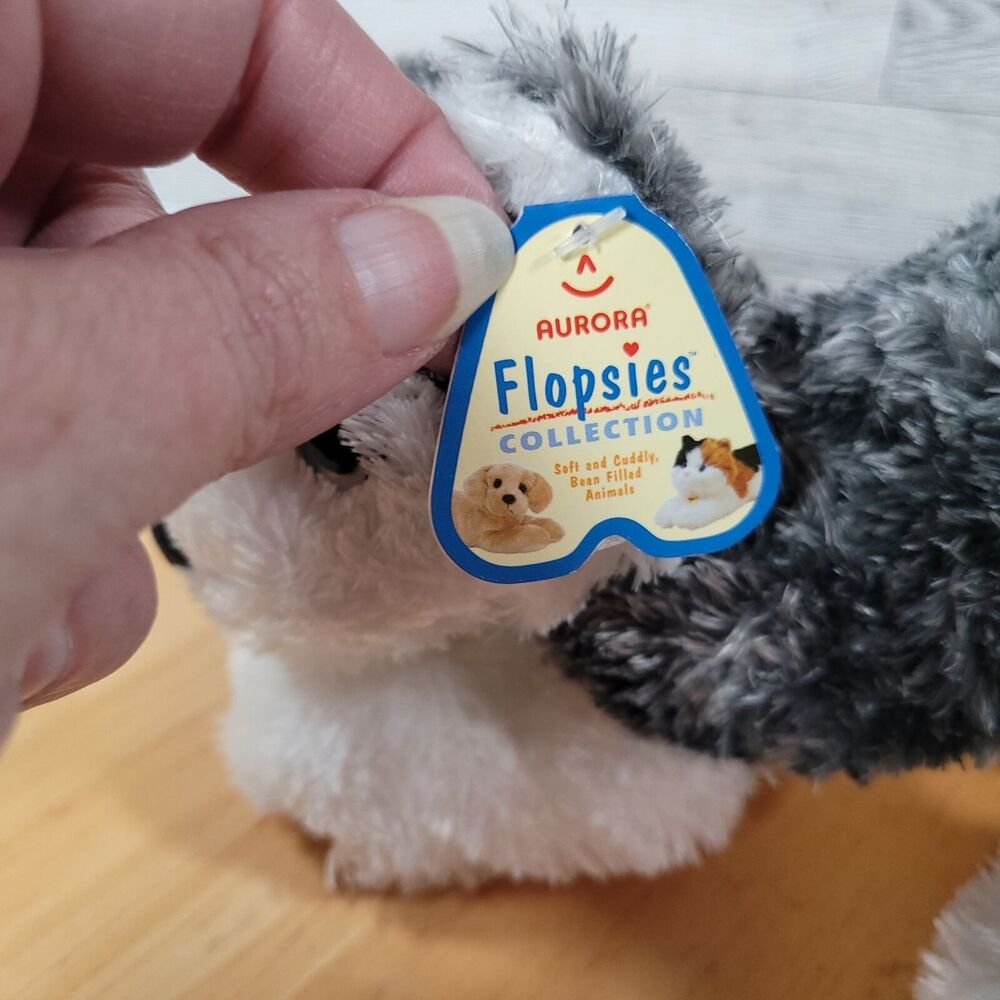 Aurora Flopsies 9" Gray and White Husky Dog Plush Stuffed Animal Soft Cuddly Toy - Picture 6 of 11